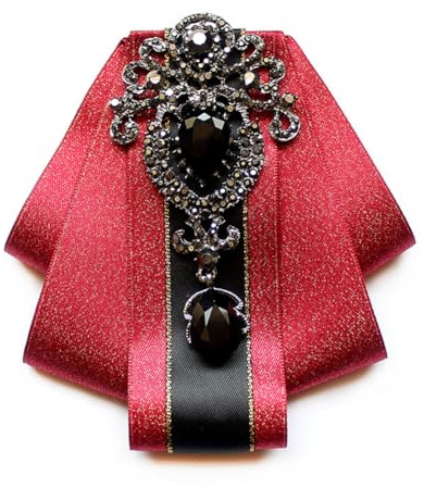 JKQBUX Spilla a papillon regolabile pre-legata con strass britannici retrò per uomo cravatta fiocco fiocco scintillante nastro di raso papillon