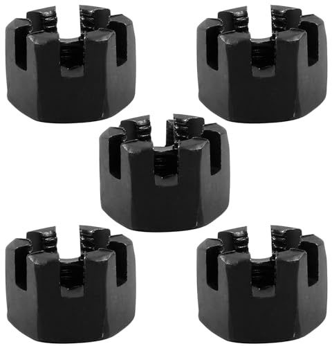 Hordion 5Pcs M16x1.5mm Hexagon Slotted Nuts, Grade 4.8 Carbon Steel Hex Castle Nut for Car Moto Mechanical Equipment Furniture Fasteners, Black