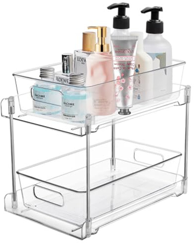Tolenre Cupboard Organiser with Sliding Drawer Shelf, Transparent Cuisine Kitchen Cabinet, Cosmetics Base Cabinet Organizer Kitchen Multifunctional for Sinks, Cleaning Products