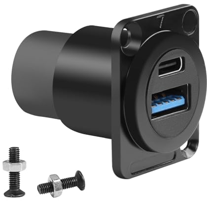 QIANRENON Adaptateur de montage sur panneau USB 3.0 et USB C 3.1 - Connecteur de charge de données USB A et USB C femelle vers femelle pour panneau de type XLR/D