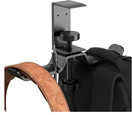 Kopfhörer Ständer Dualer, um 360° drehbarer Kopfhörerständer-Aufhänger unter der Schreibtischklemme, Headset-Halter, Aluminium-Headset-Ständer-Aufhänger, kompatibel mit Universal-Kopfhörern, Schwarz K