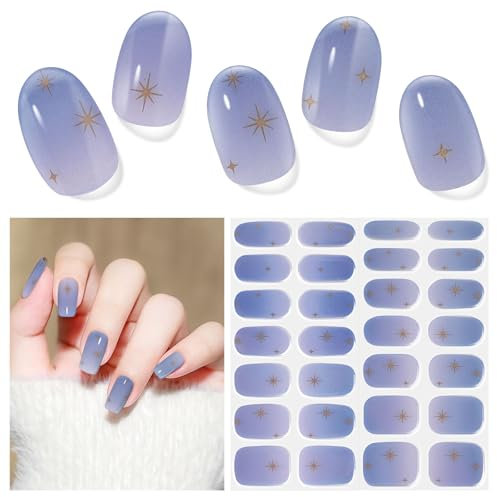 Semi Cured Gel Nail Strips,28 pcs Gel Nail Strip Wraps,Long Lasting Nail Polish Stickers Work with UV Lamp,Easy to Apply