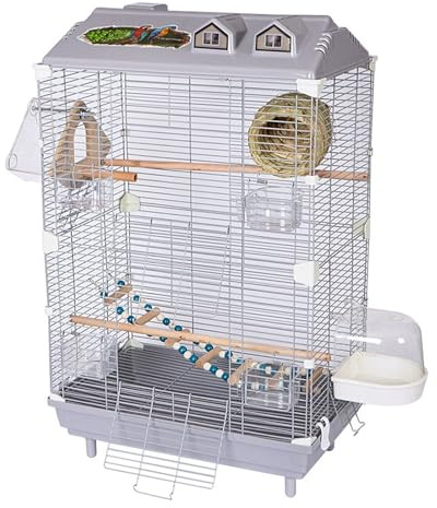 Inomhusfågelbur, voljär, undulatburar med 2 träpinnar, utdragbara tillbehör och matare för Kanarieöarna, Lovebirds, Finches, Parakit