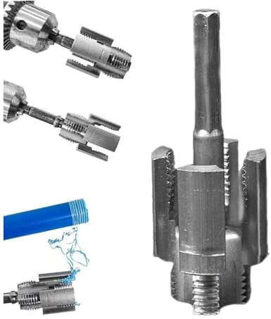 DAGESVGI 2025 Neues Rohrgewinde-Schneidwerkzeug, integriertes Innen- und Außenrohrgewindewerkzeug, PVC-Gewindemacher-Werkzeug für elektrische Bohrmaschine, 1,27 cm (DN15) 3/4 Zoll (DN20) Rohrgrößen