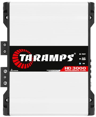 Taramps HD 3000 0.5 Ohm White 1 Channel 3000 Watts RMS MAX Full Range Car Audio Monoblock LED Monitor Indicator Class D Amplifier Crossover, HD 3k