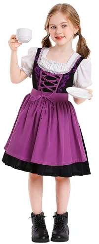 Happy Cherry Girl Lace Up Renaissance Dress Kids Girls Medieval Short Sleeve Lace Up Princess Dresses Oktoberfest Maid Outfits Dirndl Beer Festival Purple