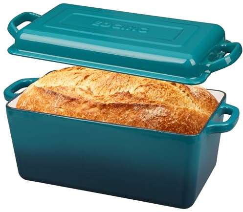EDGING CASTING Enameled Cast Iron Dutch Oven, Oblong Bread Oven for Sourdough Bread Baking, Baking Pan, Dual Handles, Oven Safe, 4 Quart, Darkcyan