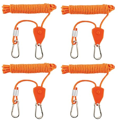 qianduoduo 4 pezzi di corda regolabile, 4 m corde di tensionamento con tenditore, gancio regolabile a cricchetto, corda per tenda con custodia (arancione)