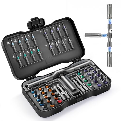 Jeu de tournevis tournevis à cliquet 50 en 1 magnétique, embouts en acier S2 avec cliquet à 58 dents, poignée en T amovible pour vis de meubles, instruments de précision, outils de vélo, etc