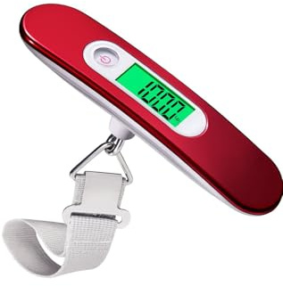 Digital Luggage Scale with LCD Display – Portable Handheld Baggage Weight Scale with Strap Hook, High Precision, Lightweight Travel Accessory for Suitcases (110lb/50kg Capacity) (Red)