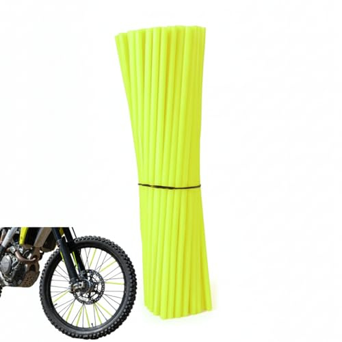 wangyun 72 Pcs Universal Spoke Covers, Durable Plastic Reflector Tube Skins, Motorcycle Bicycle Wheel Decoration for Off-road Riding (Neon Yellow)