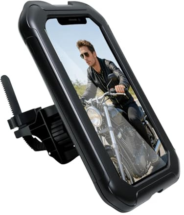 XOMIUHL Motorbike Phone Holder Waterproof, Universal 360° Rotation Bicycle Motorcycle Phone Mount with Fully Enclosed Design, Anti-Vibration Bike Phone Holder for 4.0”–7.0” Smartphones (Black)
