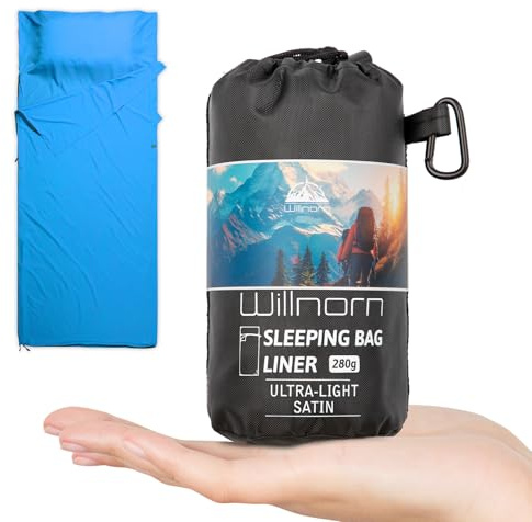 WILLNORN Sleeping Bag Liner, Soft Satin Camping Sheet-Travel Sheets for Hotel Ultralight Hut Sleeping Bag,280g Silky Sleeping Bag Liners for Travel Business Trip