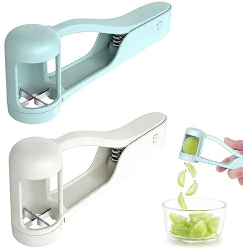 2 Pack Fruit Slicer with Stainless Steel Blades – Quick Quarter Cutter for Grapes, Cherry Tomatoes, Strawberries & Olives Ergonomic Non-Slip Handle, Easy to Clean Kitchen Gadget