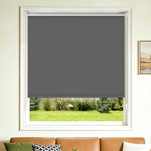 Grandekor Verdunklungsrollo ohne Bohren Klemmfix für Fenster & Türen, Thermo Rollo mit Silberbeschichtung,Sonnenschutz & Hitzeschutz, Fensterrollo Innen für Schlafzimmer 90x130cm Grau