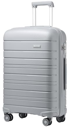 Kono Valise Moyenne Trolley Rigide en PP avec Serrure TSA（Gris, M） | Valise Moyenne En PP – Robuste Et Durable, Parfaite Pour Vos Courts Voyages De 5 à 7 Jours.
