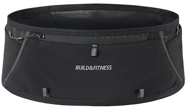 Build & Fitness LITEBELT Ultra Zipper Running Belt – Light, Reflective, Waist Belt. YKK Zip Phone Holder, 5 Top Loading Pockets for Gels, Water Bottle & Key Clip – Hands-Free Running – XS-XL Sizes