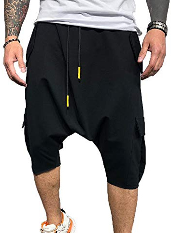Pantalones Cortos Holgados Sueltos de Harem de Moda Pantalones Cortos de Hip Hop para Hombre