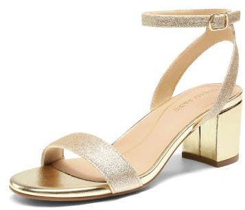 DREAM PAIRS Women's Low Chunky Heels Sandals,Gold/Glitter,8.5