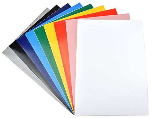 10 Sheets A4 Colour Craft Cricut Vinyl | Mixed Colours Cricut Permanent Vinyl | Waterproof Self Adhesive Matte/Glossy Laser Printable Sticky Vinyl Sheets Suitable for Cutting Machines