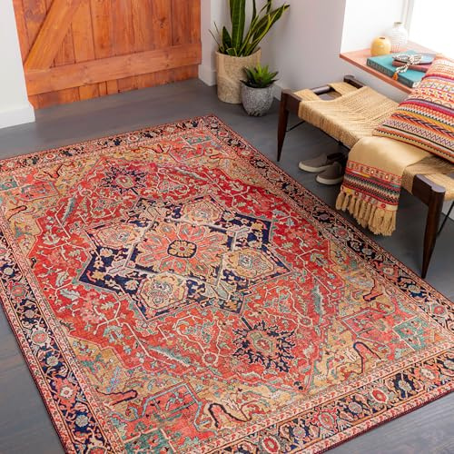 Livabliss Alfons Medallion Oriental Area Rug,7'6 x 9'6,Red/Gold