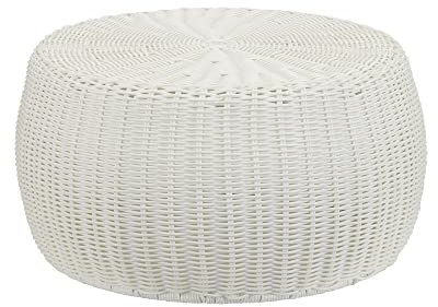 Resin Wicker Storage Stool or Side Table, White
