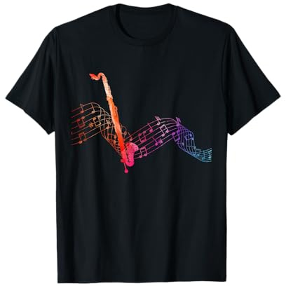 Clarinette basse colorée sur partition de musique contrastée T-Shirt