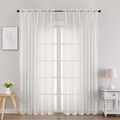 Chyhomenyc Set di 2 tende velate color avorio, lunghe 213 cm, 2 pannelli, in voile, con filtro della luce, per camera da letto e soggiorno, 106 x 213 cm (larghezza x lunghezza), colore: avorio, set da