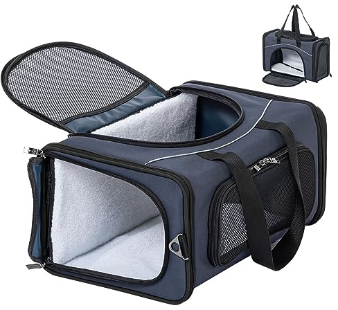 Petsfit Airline Approved Carrier, Cat Transport Carrier for Small Dogs,Foldable small dog Carriers Two-Way Placement on Plane Pet Carriers for Travelling,Blue,49cm*23cm*30.5cm