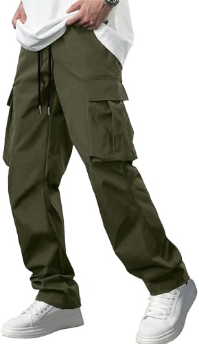 Comdecevis Pantalon Cargo décontracté pour Homme, Pantalon de Jogging Extensible, Pantalon Tactique avec Cordon de Serrage et Plusieurs Poches, Vert Kaki., XL