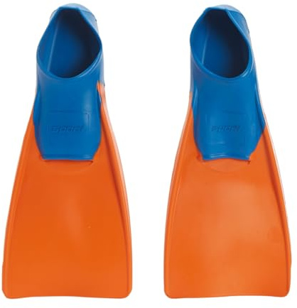 Sporti Adult-Kids Short Swim Fins, Floating Fin for Swimming & Snorkeling, Swim Flippers for Training - OrangeBlue - Little Kid 1-2