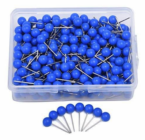 Hrlace Lot de 300 épingles à tête ronde 5 mm - Tête colorée - Tête en plastique - Aiguilles pour tableau d'affichage - Pour carte du monde, tableau en liège, marquage de tissu - Bleu