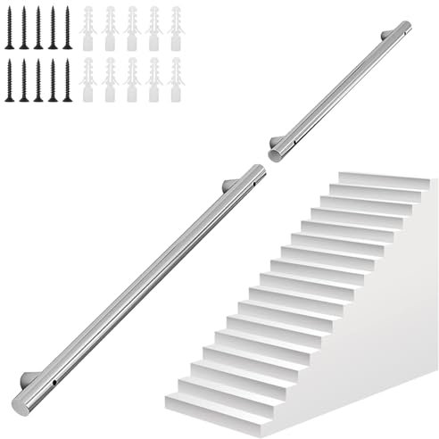 Edelstahl-Handlauf für Treppen Indoor Outdoor Haltegriff Wandhalterung Treppenhaus Geländer Kit Metall Geländer mit Sicherheitshandschiene Ra 1m 2m 3m 4m Terrassenlauf Stabiler Handlauf für Innenstufe