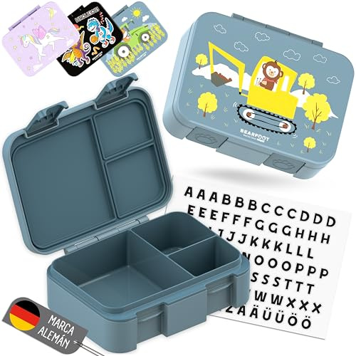 BEARFOOT Bento Box COMPACT Lunchlåda för barn (grävmaskinsblå, 650 ml) | BPA-fri, läckagesäker matlåda med fack, för skola och förskola, för flickor och pojkar, lätt och kompakt