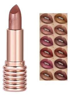 Creamy lip liner & matte lip crayon duo in refillable lip case packaging,Metallic Lipstick - High-Impact Foil Finish with 12H Wear, Vegan Creamy Formula for Day to Night Glam