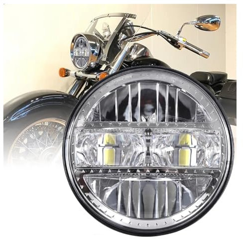 Faros Delanteros para Bicicleta para Sportsters XL XG XR VRSCD para Dyna Negro 5,75 Pulgadas Motocicleta Proyector Led Faro H4 DRL Faro Moto Delantero(Chrome 1pcs)