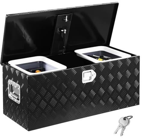 VEVOR Caja de Herramientas de Aluminio Resistente para Caja de Camioneta, con Revestimiento a Rayas, Estante Deslizante, Asa Lateral, Cerradura y Llaves, 899 x 370 x 370 mm, Negro, Carga 40 kg