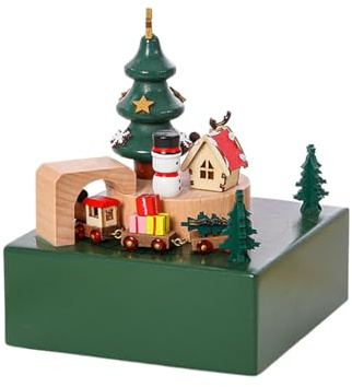 Zyntora Caja de música de tren de Navidad, caja musical de tren magnético, artesanía de madera, decoración coleccionable ligera para interiores, música en movimiento para familias amantes