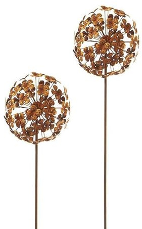 2 Stück Rost Deko Gartenstecker, Gartenstecker Rusty Flower Ball, Cortenstahl Deko Garten, Gartendeko Rost für Draußen, Blumenstecker für Garten, Terrasse, Balkon (A)