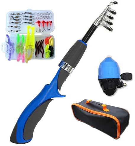 Canna da pesca per bambini, attrezzatura da pesca telescopica portatile per bambini include ruota, custodia per attrezzatura e borsa per principianti, giovani, bastoncini per per ragazzi di e