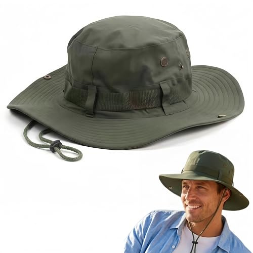 Adjustable Bucket Hat for Men Women, Wide Brim Foldable Safari Sun Hat | UV Protection,Jungle Hat with Chin Strap,Fishing Hiking Beach Outdoor Activities