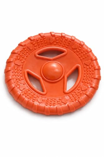 Pet Guru gummi hund frisbee-leksak, hållbar och flexibel, skonsam mot tänderna, 18 cm, för hämtning och bogsering, (orange, medium 18 cm)