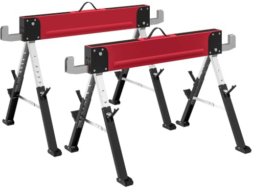 HOMCOM Arbetsbocken byggnadsställningsbock Set om 2 höjd-justerbar 64–81 cm röd