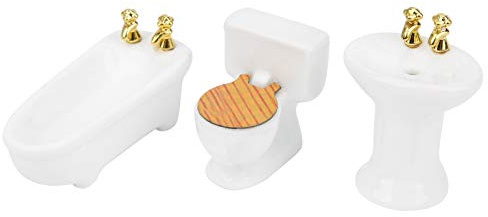 VGEBY Miniatyr Badrumsset för 1/24 Dockskåp, Keramiskt Badkar Toaletthandfat med 3 Färger (Ren vit)