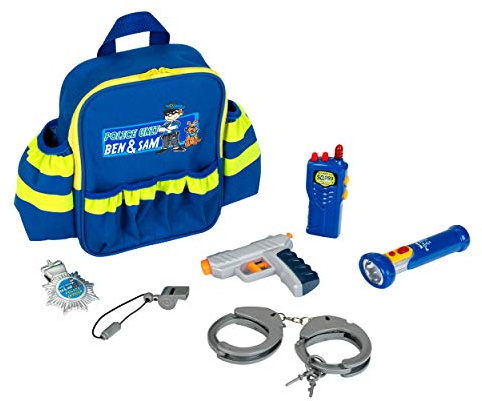 Theo Klein 8802 Sac à Dos avec Accessoires | avec Une Lampe|Torche à Piles, des Menottes et Beaucoup d'autres Accessoires | Dimensions : 28 cm x 25 cm x 8,5 cm | Jouet pour Enfants à partir de 3 Ans