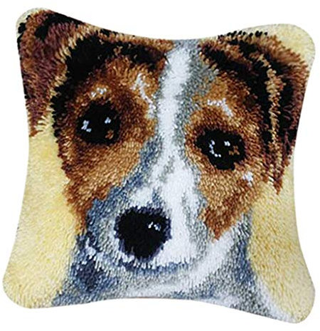 EPRHAY Latch Hook Rug Making Kits Dogs Cushion Cover Craft Embroidery Dog for Kids Adults, 43 x 43cm