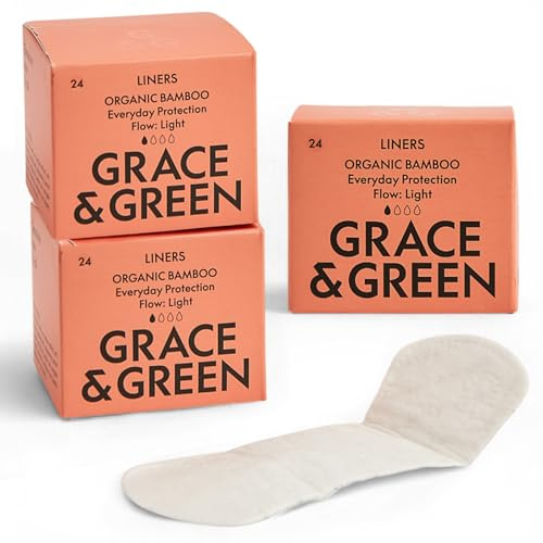 Grace & Green Bamboo Organic Underwear Liners, Ultra Thin & Soft, 72 Pack | Oeko-Tex Certified Organic Viscose, Absorbs Light Flow & Daily Discharge, Free From Chlorine Bleach, Dyes & Fragrances