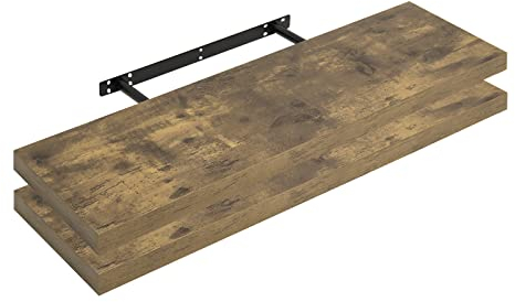 WOLTU 2X Wandregal Wandboard Bücherregal Regale für Deko Wandablagen aus MDF Holz, 2er Set Hängeregal Vintagebraun, 100x22,9x3,8cm RG9317hov-2