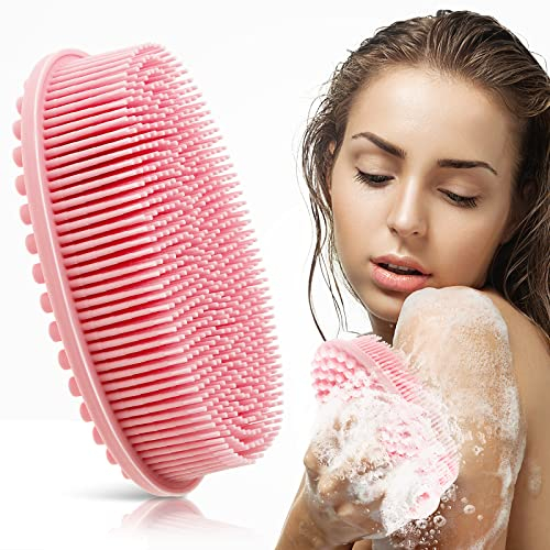 Cobee Spazzola da Bagno in Silicone, Scrubber Corpo Morbido Spazzola Doccia Esfoliante Spazzola Loofah Spazzola Scrub Corpo Spazzola Massaggio Testa 2 in 1 Spazzola Shampoo per Donne Uomini (Rosa)