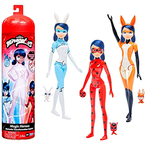 Bandai - Miraculous Ladybug - Puppe Marinette Color Change Surprise - Miraculous Gliederpuppe, 26 cm + 3 Überraschungen - Zufallsmodell - P50390